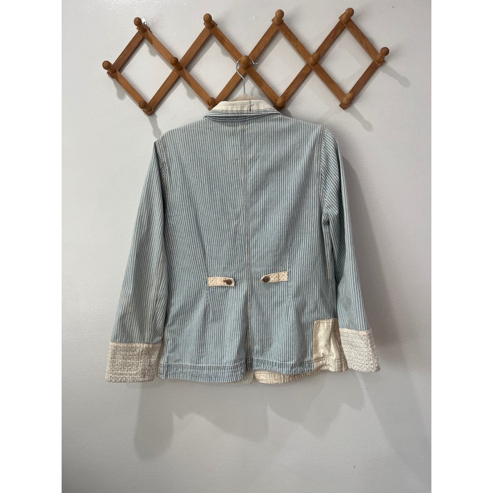 Holding Horses Anthropologie Striped Patchwork Chore Jacket Blue Cream Size M - Picture 3 of 8
